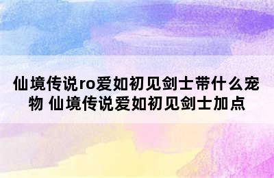 仙境传说ro爱如初见剑士带什么宠物 仙境传说爱如初见剑士加点